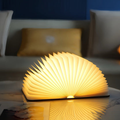 LED Buchlampe Holz Faltbar USB wiederaufladbar RGB Warmlicht