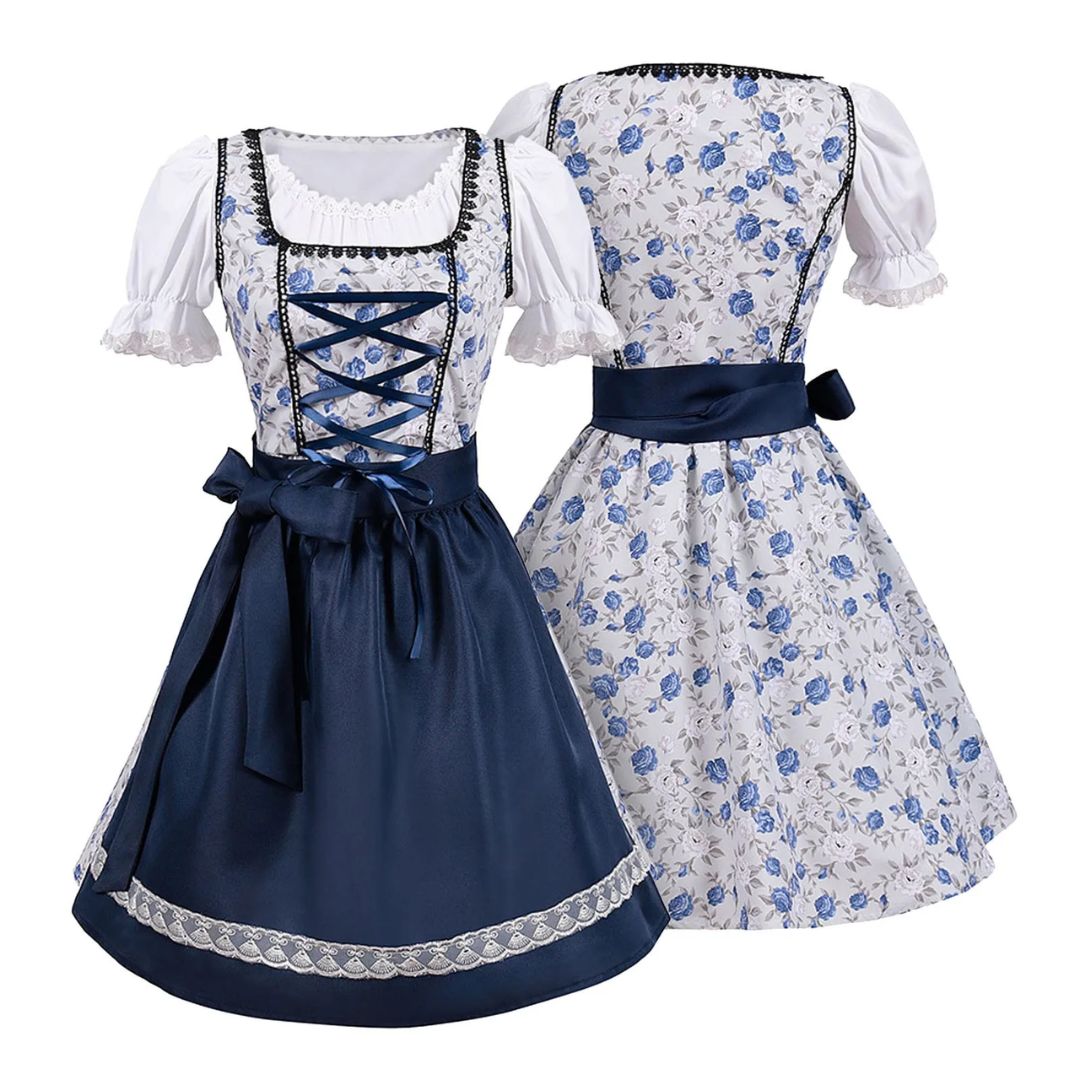 Elegantes Dirndlkleid mit Schürze im traditionellen Oktoberfest-Look
