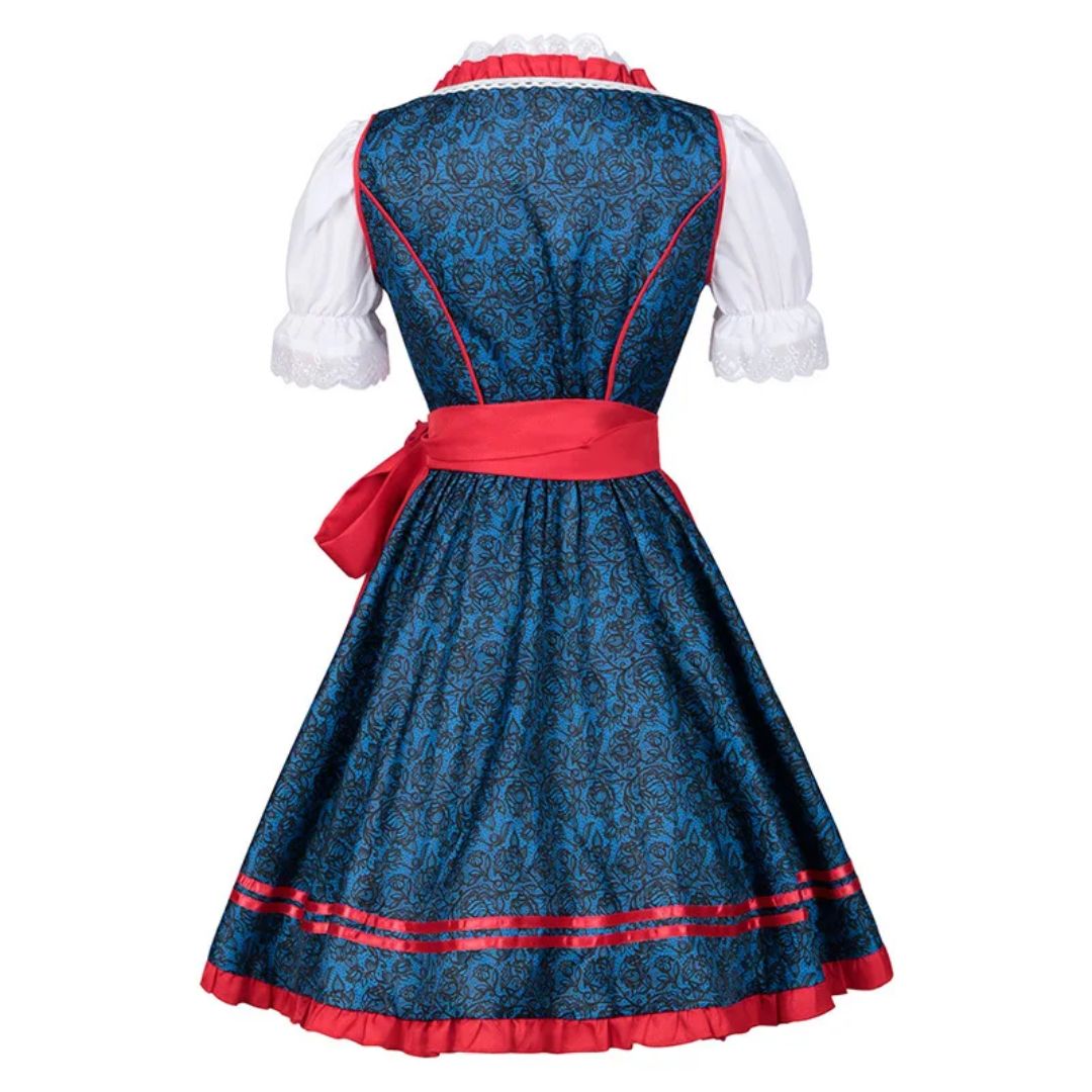 Traditionelles Dirndlkleid in Rot-Blau mit Schürze – ideal fürs Oktoberfest