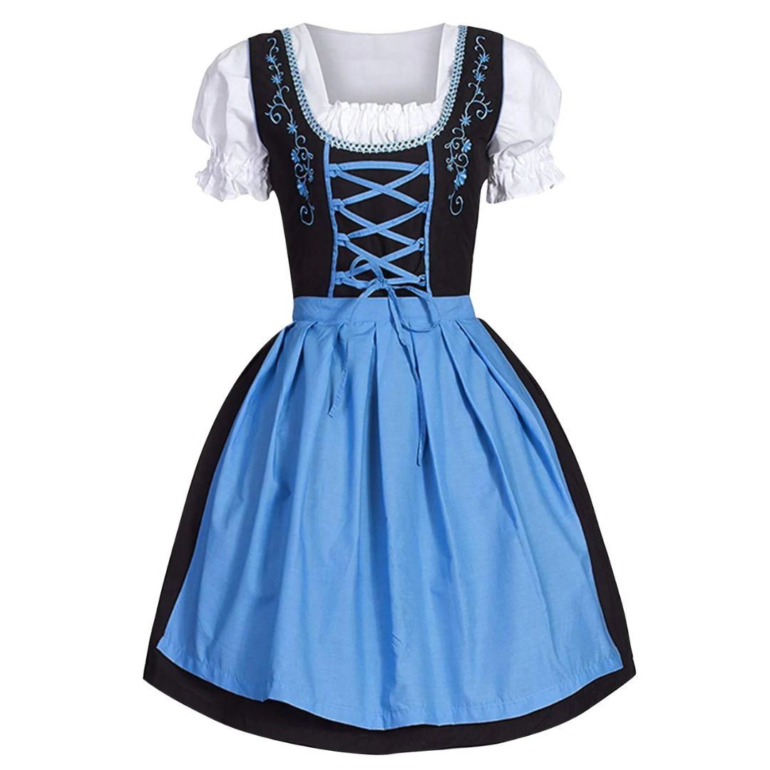 Traditionelles Dirndlkleid mit Schürze in bunten Farben