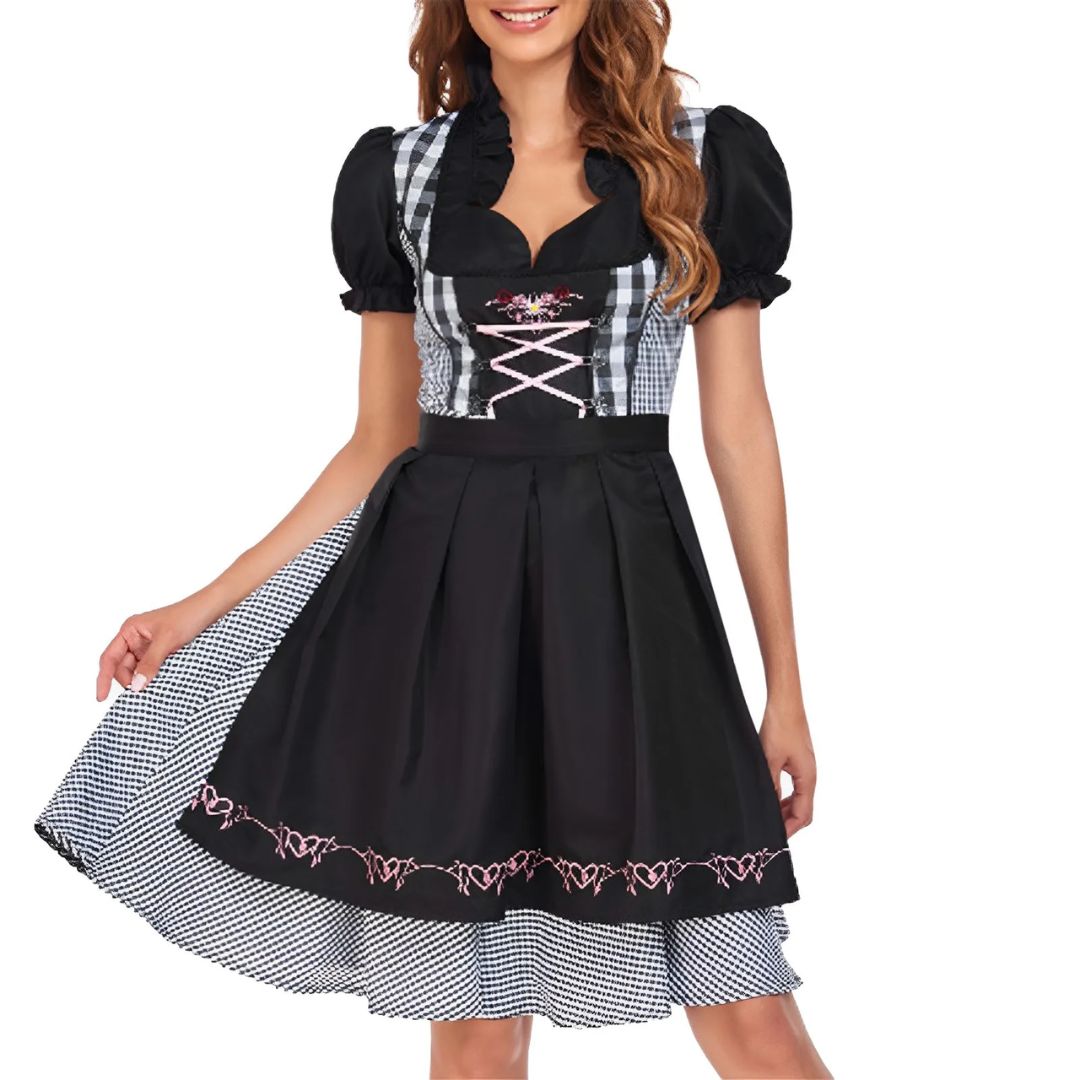 Traditionelles kariertes Dirndlkleid mit Stickereien für das Oktoberfest