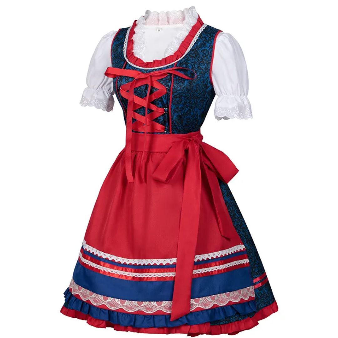 Traditionelles Dirndlkleid in Rot-Blau mit Schürze – ideal fürs Oktoberfest