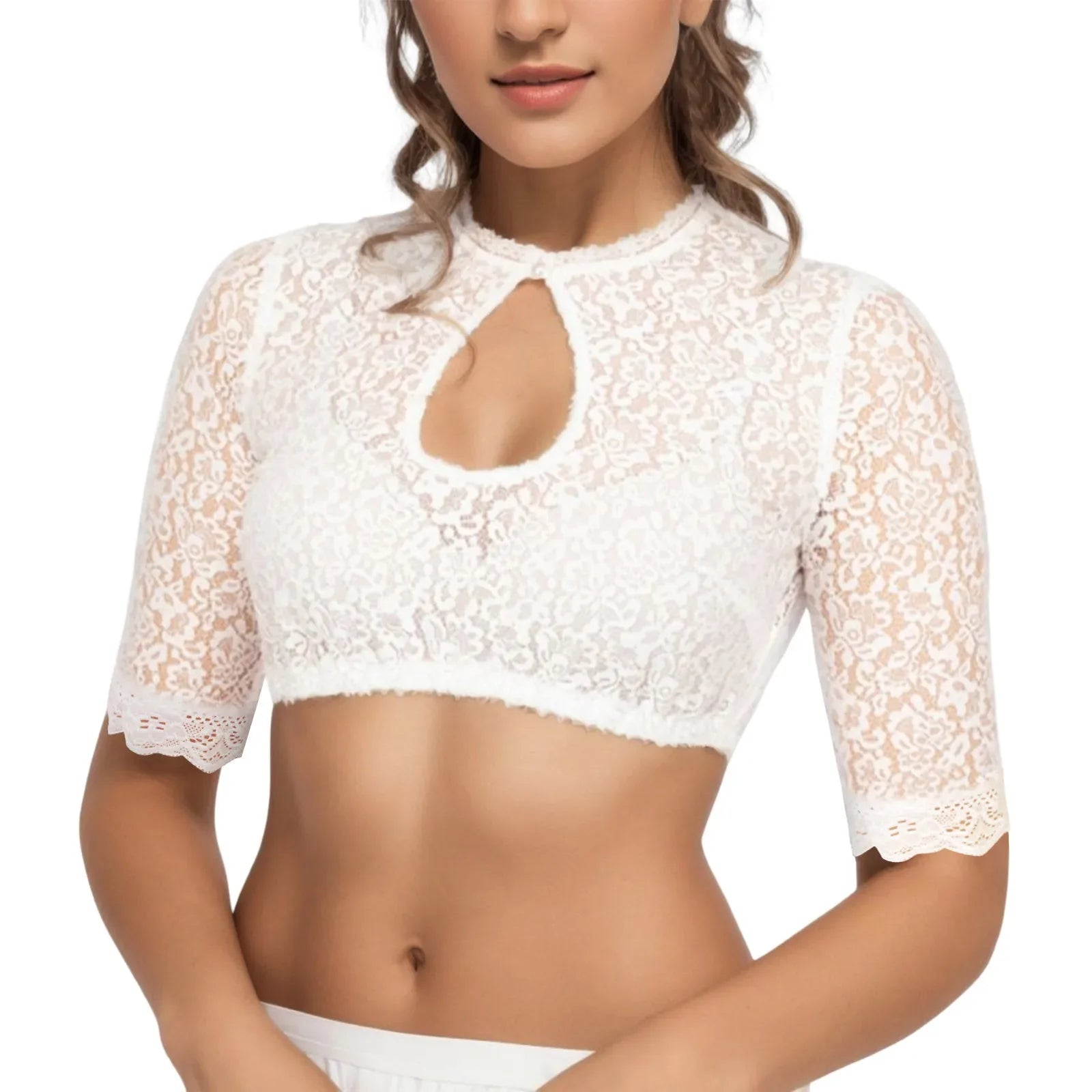 Spitzen-Dirndlbluse im Crop-Top-Stil