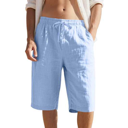 Herren Sommer-Shorts aus Baumwoll-Leinen mit elastischem Bund