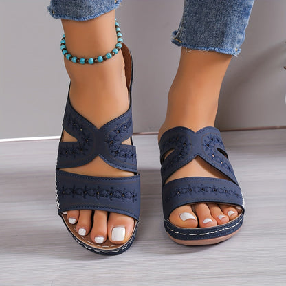 Damen Sommerschuhe mit Kreuzriemen und Keilabsatz