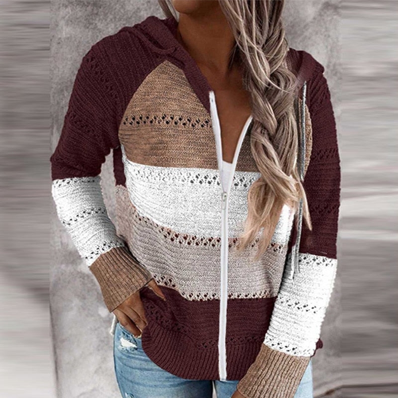 Damen Kapuzenstrickjacke