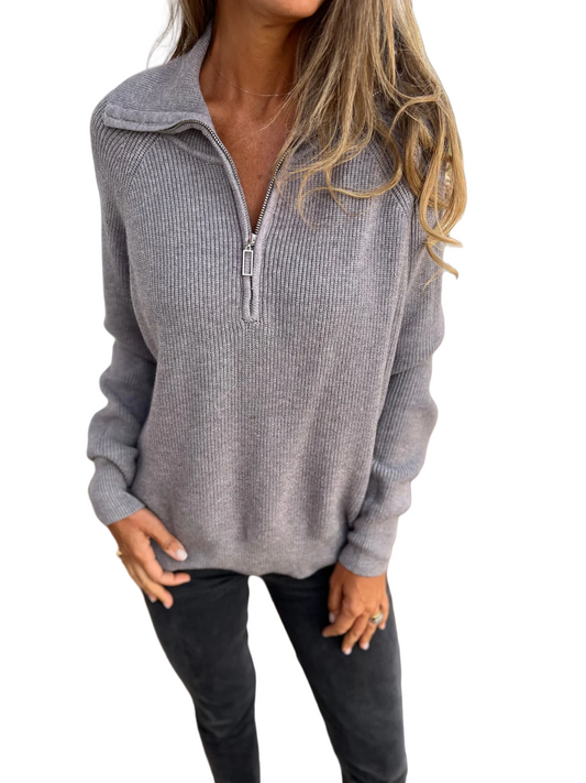 Damen Pullover halber Reißverschluss Strick