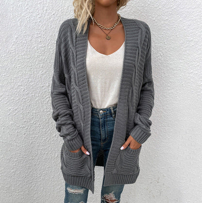 Damen Strickjacke Frühling Oversize mit Taschen aus Baumwollmischung
