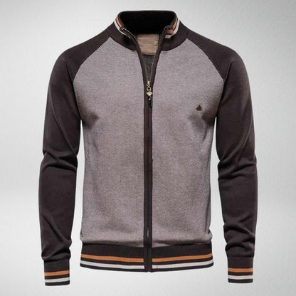 Herren Strickjacke mit Reißverschluss und Kontrastärmeln