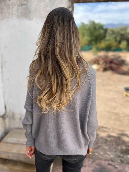Damen Pullover halber Reißverschluss Strick