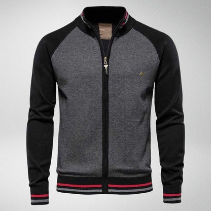 Herren Strickjacke mit Reißverschluss und Kontrastärmeln