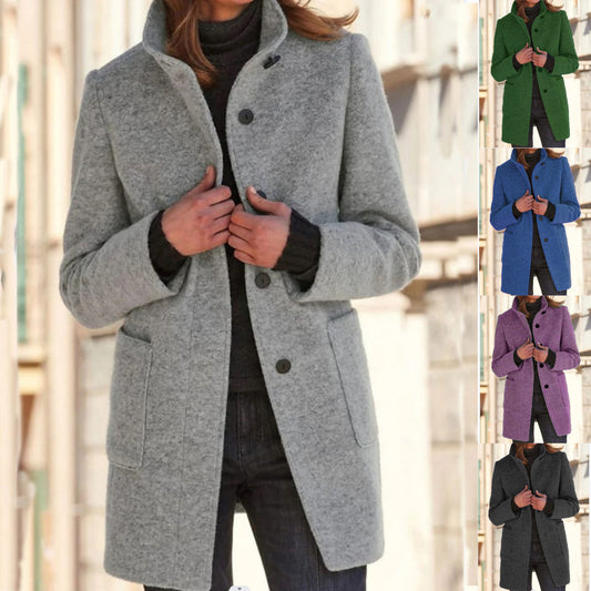 Klassischer Damen-Wollmantel mit Retro-Knopfverschluss