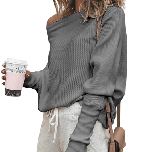 Damen Pullover One-Shoulder Langarm