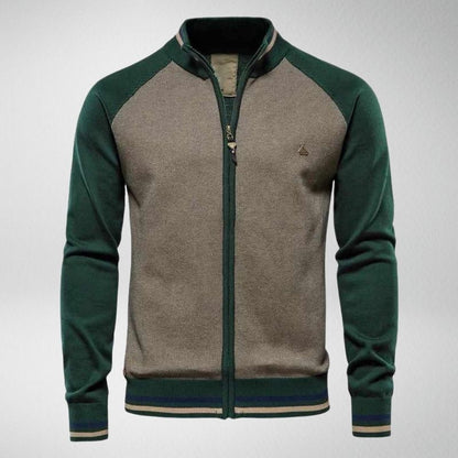 Herren Strickjacke mit Reißverschluss und Kontrastärmeln
