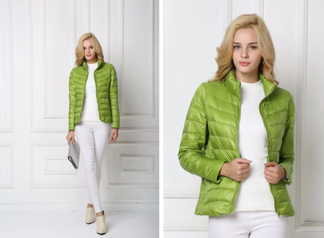 Leichte Damen-Daunenjacke mit Stehkragen für Frühling und Übergangszeit