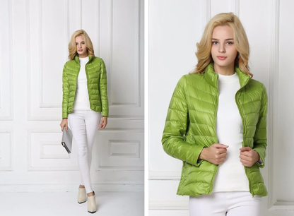 Leichte Damen-Daunenjacke mit Stehkragen für Frühling und Übergangszeit