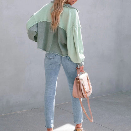 Damen Kurzjacke mit Puffärmeln modisch für Herbst und Frühling