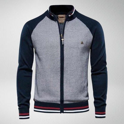 Herren Strickjacke mit Reißverschluss und Kontrastärmeln