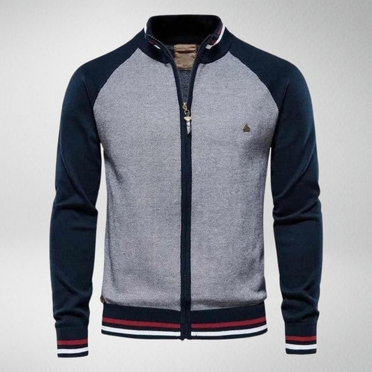 Herren Strickjacke mit Reißverschluss und Kontrastärmeln