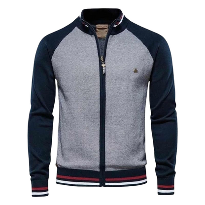 Herren Strickjacke mit Reißverschluss und Kontrastärmeln