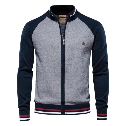 Herren Strickjacke mit Reißverschluss und Kontrastärmeln