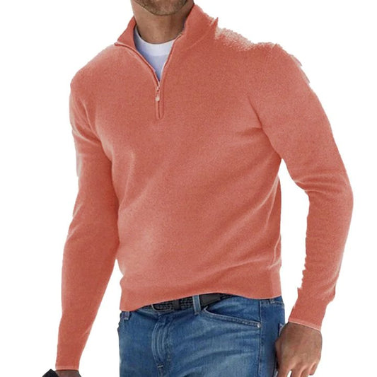 Herren Pullover mit Reißverschlusskragen in Uni-Farben