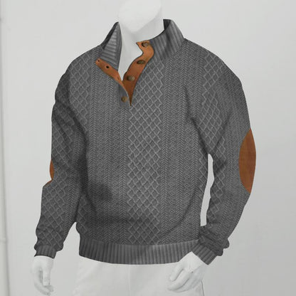 Herren Outdoor Strickpullover mit Stehkragen und Jacquardmuster