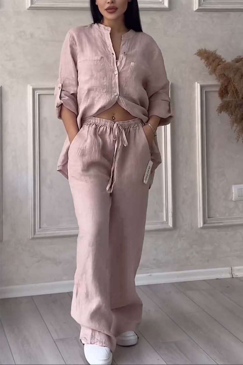 Zweiteiler Damen Leinen Set mit Bluse und Hose