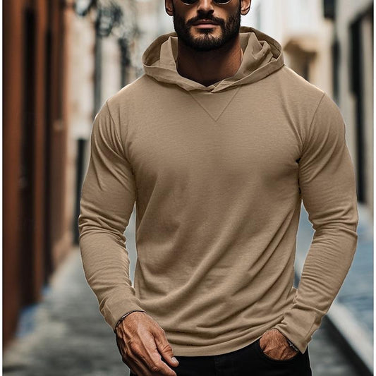 Herren Kapuzen-Langarmshirt in Uni-Farben – Lockerer Schnitt