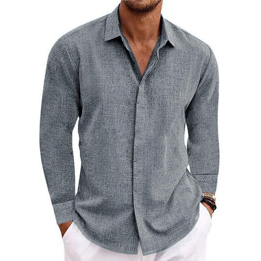 Herren Freizeithemd aus Baumwolle Leinen mit Reverskragen und Slim Fit Langarm