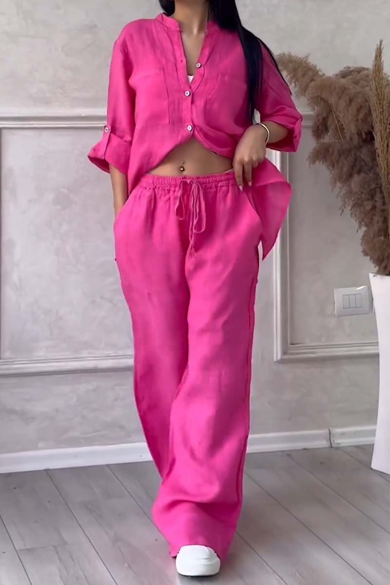 Zweiteiler Damen Leinen Set mit Bluse und Hose