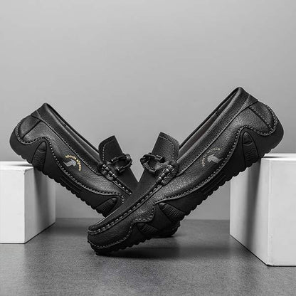 Herren Handgenähte Leder-Slipper mit Gummisohle