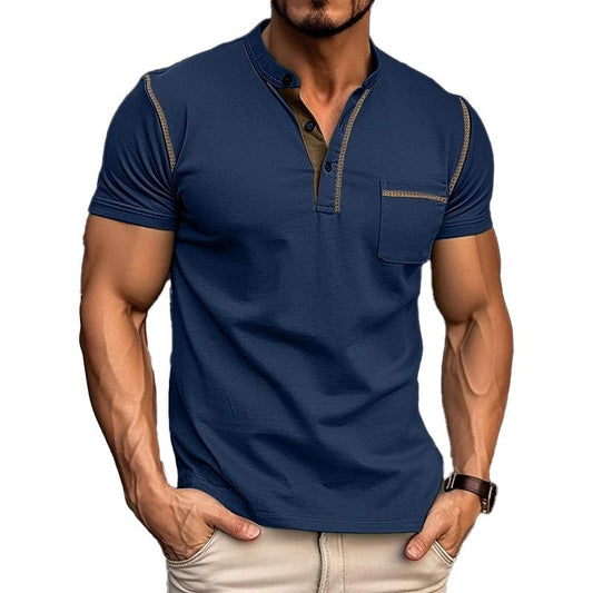 Herren Baumwollshirt mit Henleykragen und Farbakzenten