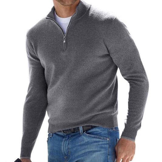 Herren Pullover mit Reißverschlusskragen in Uni-Farben