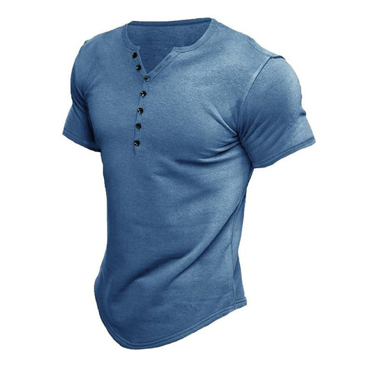 Herren Henley-T-Shirt mit Knopfleiste aus Baumwollmischung in Uni-Farbe