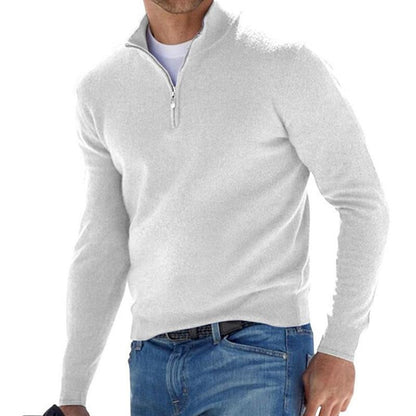 Herren Pullover mit Reißverschlusskragen in Uni-Farben
