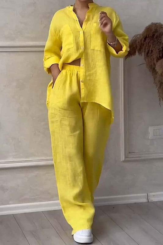 Zweiteiler Damen Leinen Set mit Bluse und Hose