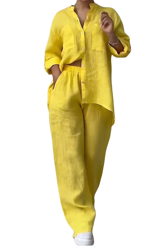 Zweiteiler Damen Leinen Set mit Bluse und Hose