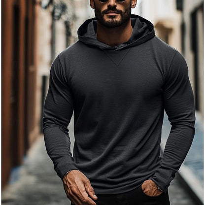 Herren Kapuzen-Langarmshirt in Uni-Farben – Lockerer Schnitt