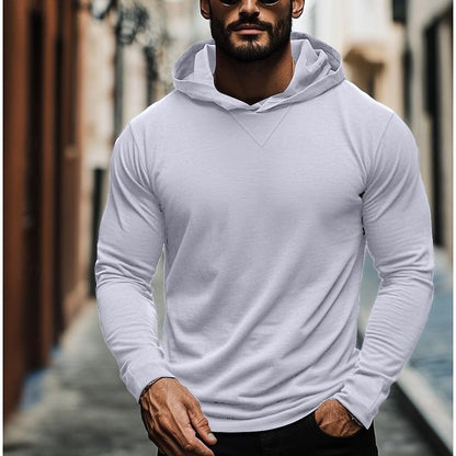 Herren Kapuzen-Langarmshirt in Uni-Farben – Lockerer Schnitt