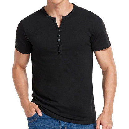 Herren Henley-T-Shirt mit Knopfleiste aus Baumwollmischung in Uni-Farbe