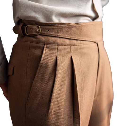 Herren Anzughose mit hohem Bund und schmalem geradem Bein im britischen Stil