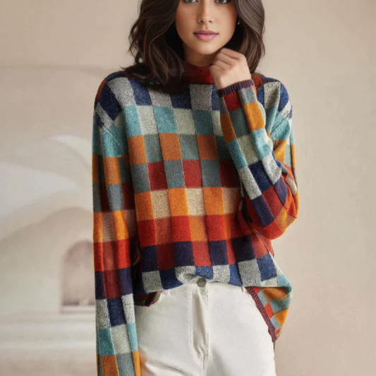 Damen karierte Longjacke in Wolloptik mit Knöpfen für Herbst & Winter