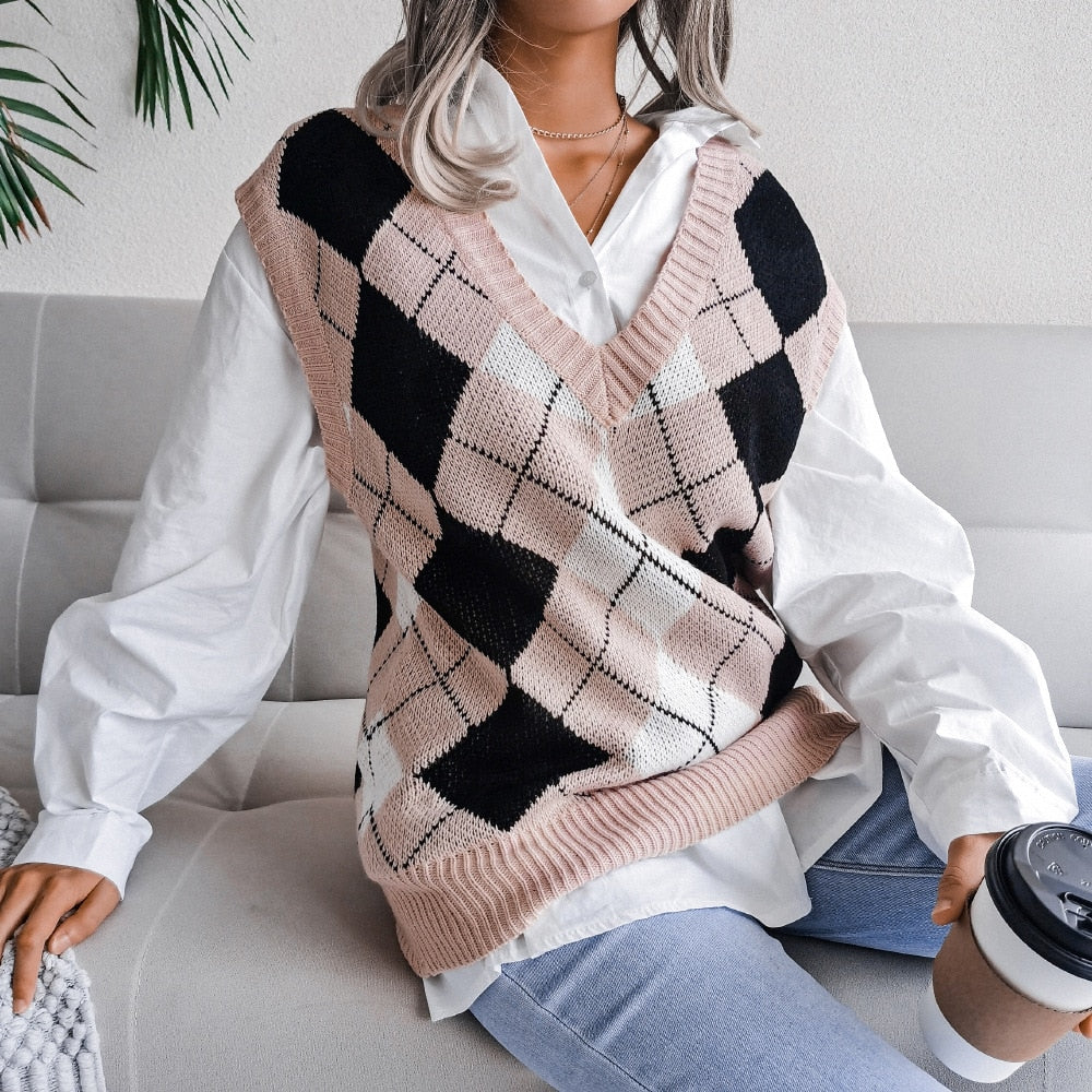 Damen Pullunder Argyle Muster Strick