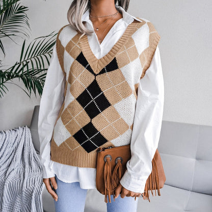 Damen Pullunder Argyle Muster Strick