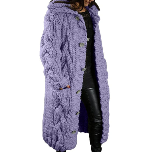 Lange Strickweste mit Kapuze im Grobstrickdesign für Damen