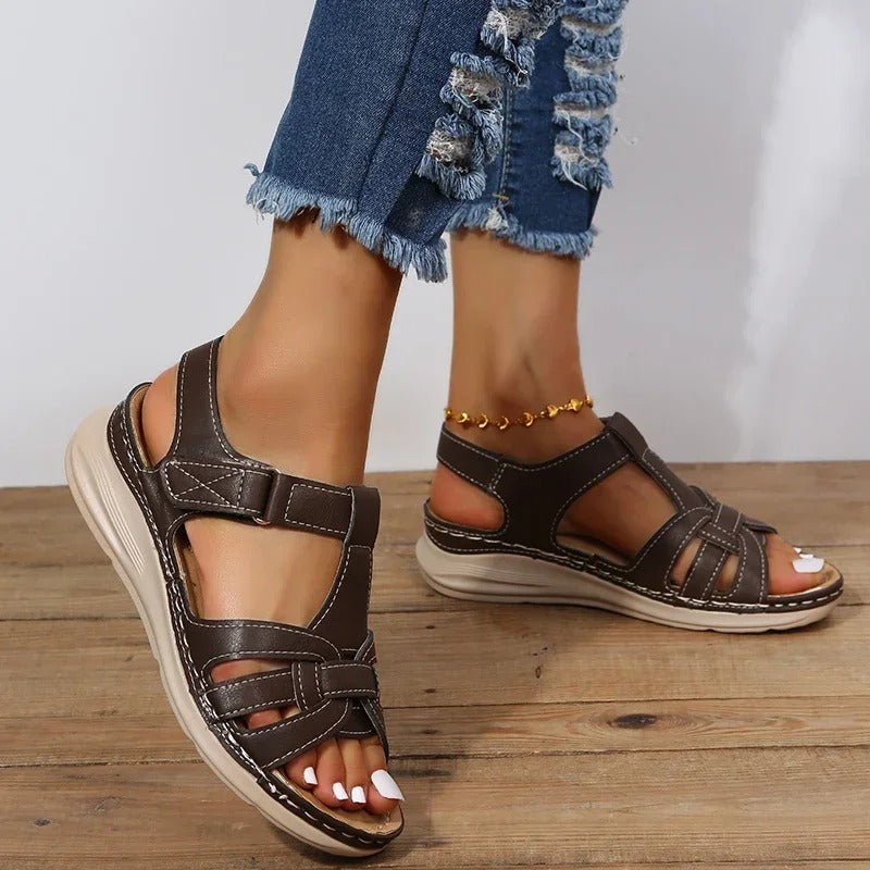 Damen Sandalen mit Klettverschluss und gepolsterter Sohle