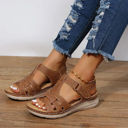 Damen Sandalen mit Klettverschluss und gepolsterter Sohle