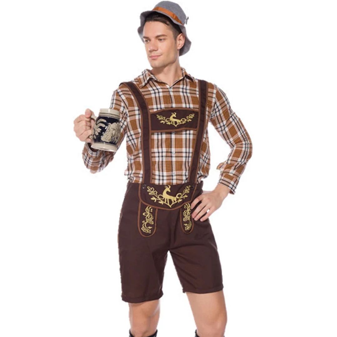 Traditionelles Herren-Oktoberfestkostüm mit kariertem Hemd