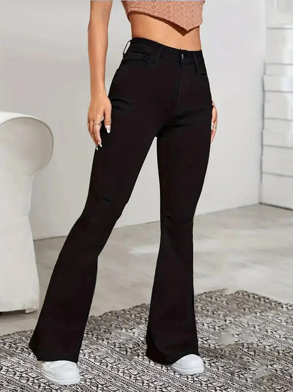 Damen Bootcut-Jeans mit hoher Taille und ausgestelltem Bein